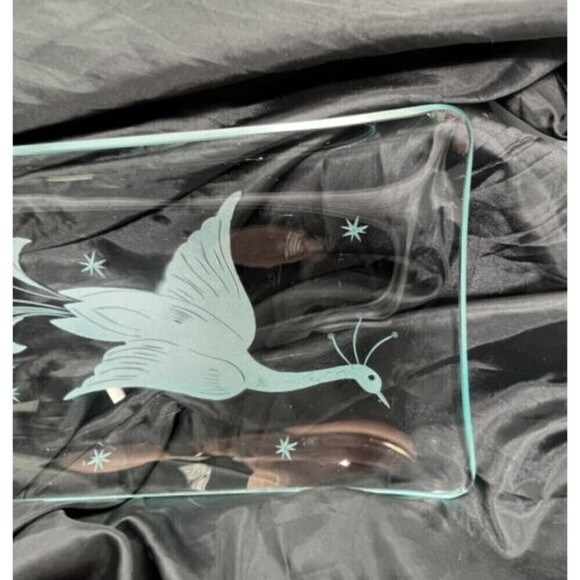 Vintage Etched Bird Vanity Tray Clear Glass Home Accessories Decor Nautical - Picture 3 of 11